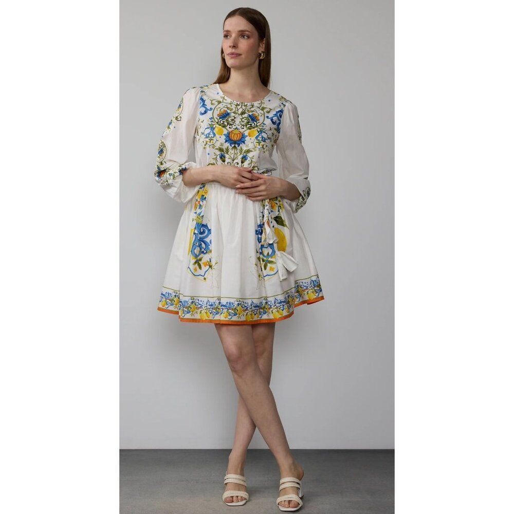 NY& Company Women’s Cotton Floral Long Sleeve Self-Belted Dress Size L